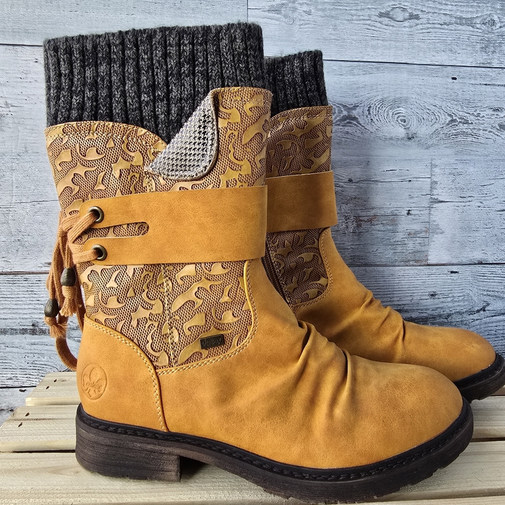 Rieker Dominika Water Resistant Winter Fall Mustard Yellow Boots Size 38 NEW - Picture 1 of 14